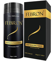 FEBRON Hair Fibers For Thinning Hair BLACK Giant 30G For Women & Men Hair Loss Concealer Hair Powder Volumizing Based 100% Undetectable & Natural - Bald Spots Filler