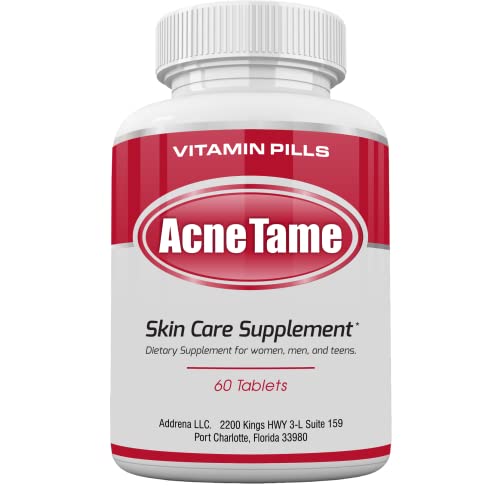 Acne Tame- Clear Skin Supplements Pill- Tablets Designed for Oily Skin Treatment, Spots, Blemishes, & Sebum Control for Women, Men, & Teens- 60 Pills
