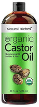 Load image into Gallery viewer, Organic Castor Oil Cold pressed USDA certified for Dry Skin Hair Loss Dandruff Thicker Hair - Moisturizes heals Scalp Skin Hair growth Thicker Eyelashes &amp; Eyebrows 16 fl. oz. Natural Riches
