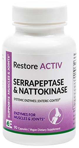 Restore ACTIV (90 vegan capsules) - Natural enzymes for muscle and joint and tissue recovery, enteric-coated serrapeptase and nattokinase, systemic enzymes, cardiovascular health, non-GMO, gluten free