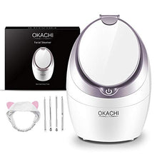 Load image into Gallery viewer, OKACHI GLIYA Facial Steamer 4 in 1 Nano Face Steamer - Professional &amp; Safe Steamer - Humidifier - Unclogs Pores &amp; Blackheads Deep Cleansing - Double Mirror for Easy Makeup Skincare Tool (Gold)
