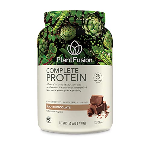 PlantFusion Complete Plant Based Pea Protein Powder, Vegan, Dairy Free, Gluten Free, Soy Free, Allergy Free w/Digestive Enzyme, Dietary Supplement, Chocolate, 30 Servings, 2 Pound (Pack of 1)