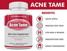 Load image into Gallery viewer, Acne Tame- Clear Skin Supplements Pill- Tablets Designed for Oily Skin Treatment, Spots, Blemishes, &amp; Sebum Control for Women, Men, &amp; Teens- 60 Pills
