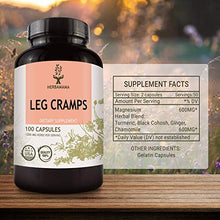 Load image into Gallery viewer, HERBAMAMA Leg Cramps Capsules - Natural Supplement with Magnesium, Turmeric, Black Cohosh, Ginger &amp; Chamomile to Support Blood Flow, Muscle, Joint, Nerve Function - Non-GMO Formula - 1200mg, 100 Caps
