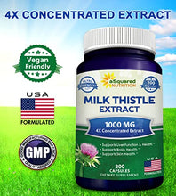 Load image into Gallery viewer, Milk Thistle Supplement 1000mg - 200 Capsules, Max Strength 4X Concentrated Extract 4:1 Milk Thistle Seed Powder Herb Pills, 1000 mg Silymarin Extract for Liver Support, Cleanse, Detox &amp; Pure Health

