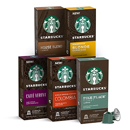 Starbucks by Nespresso, Best Seller Variety Pack (50-count single serve capsules, compatible with Nespresso Original Line System)