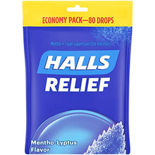 Load image into Gallery viewer, HALLS Relief Mentho-Lyptus flavor Cough Drops, 1 Bag (80 Total Drops)
