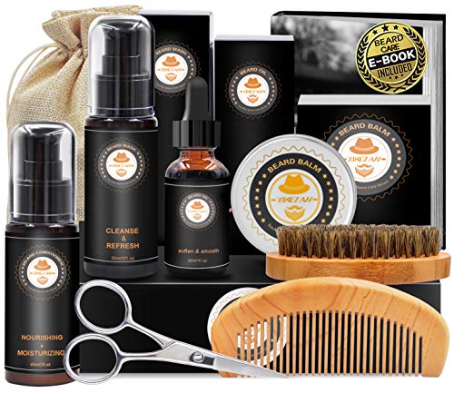 Upgraded Beard Grooming Kit w/Beard Conditioner,Beard Oil,Beard Balm,Beard Brush,Beard Shampoo/Wash,Beard Comb,Beard Shaper,Beard Scissor,Storage Bag,Beard E-Book,Beard Growth Care Daddy Gifts for Men