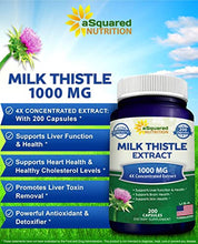 Load image into Gallery viewer, Milk Thistle Supplement 1000mg - 200 Capsules, Max Strength 4X Concentrated Extract 4:1 Milk Thistle Seed Powder Herb Pills, 1000 mg Silymarin Extract for Liver Support, Cleanse, Detox &amp; Pure Health
